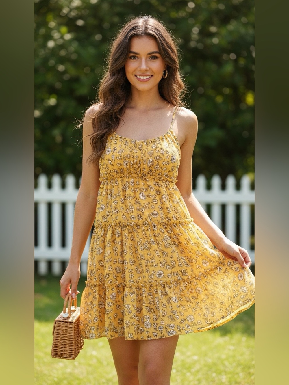 Trixxi‎ Clothing Co Small Yellow Floral Tiered Mini Dress